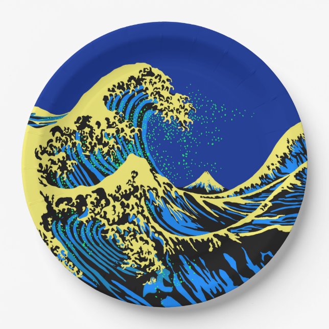 The Great Hokusai Wave in Vibrant Pop Style Paper Plate (Front)