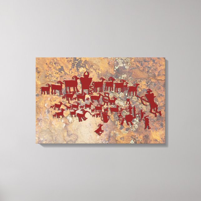 The Great Hunt Petroglyph Panel Canvas Print (Front)