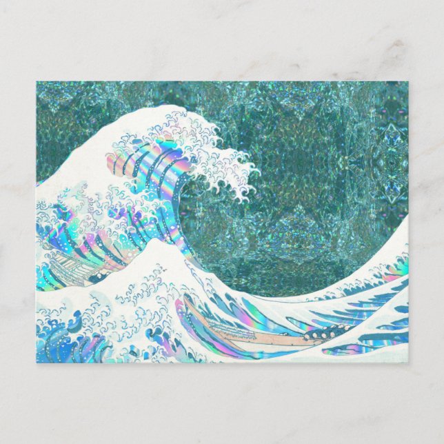 the great iridescent wave of kanigawa (green) postcard (Front)