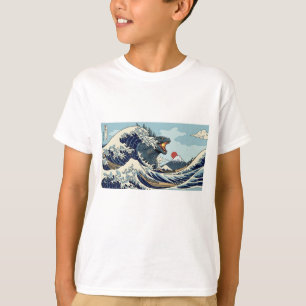 The Great Kaiju Wave - Epic Hokusai Monster Parody T-Shirt