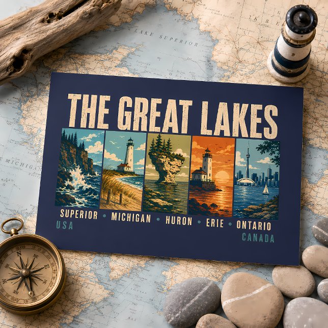 The Great Lakes Landmarks Illustration Vintage Postcard (Creator Uploaded)
