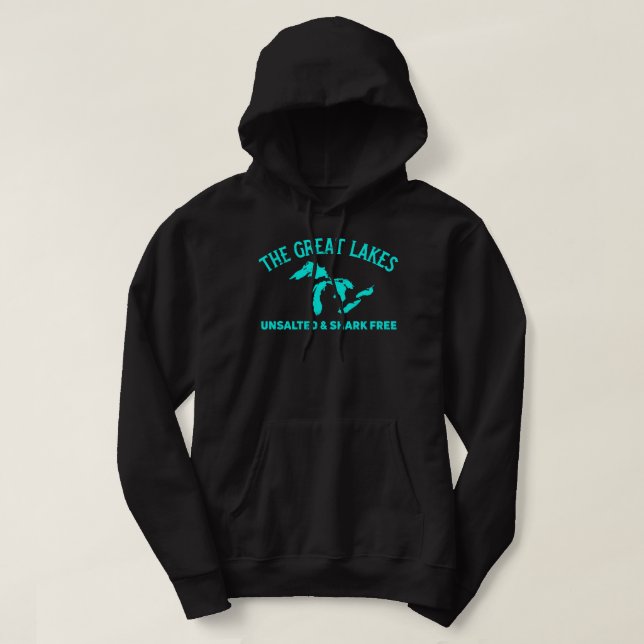 The Great Lakes Unsalted & Shark Free Michigan Gif Hoodie (Design Front)
