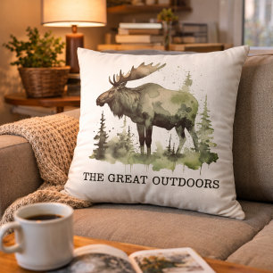 "The Great Outdoors" Customisable Watercolor Moose Cushion