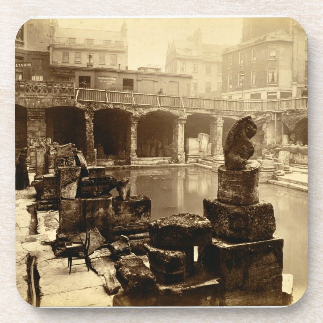 The Great Roman Bath, Bath (b/w photo) Coaster (Front)