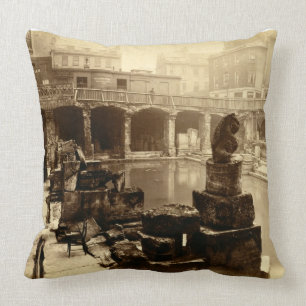 The Great Roman Bath, Bath (b/w photo) Cushion