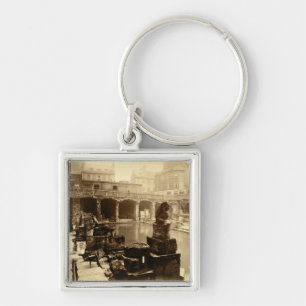The Great Roman Bath, Bath (b/w photo) Key Ring