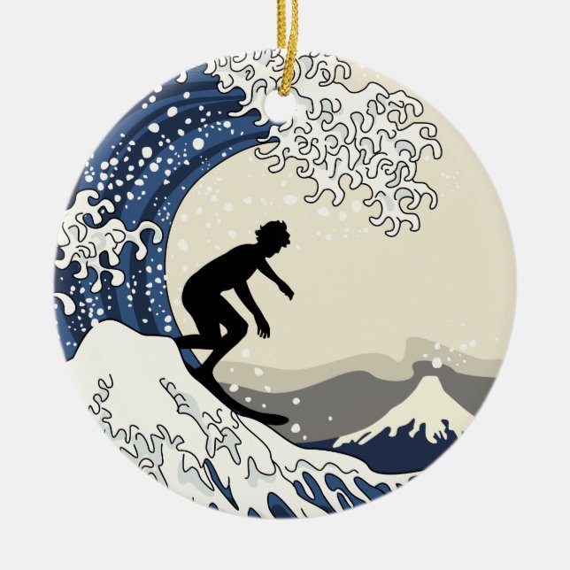The Great Surfer of Kanagawa Ceramic Tree Decoration (Front)