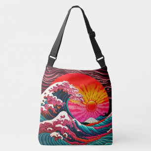 The Great SynthWave of Kanagawa Retro 80s Crossbody Bag