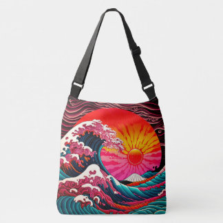 The Great SynthWave of Kanagawa Retro 80s Crossbody Bag