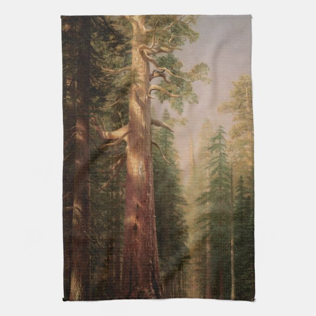 The Great Trees, Mariposa Grove, CA by Bierstadt Tea Towel (Vertical)