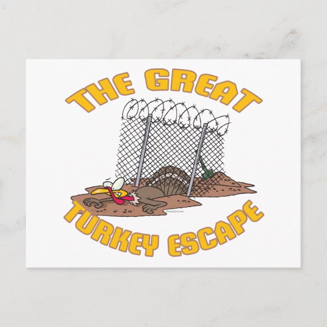 the great turkey escape thanksgiving day humour holiday postcard (Front)