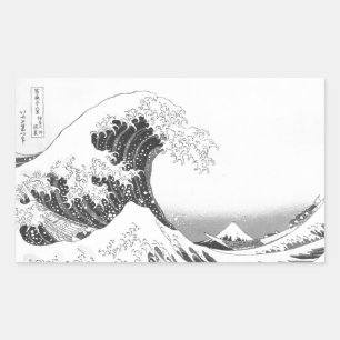 The Great Wave / Black & White Rectangular Sticker