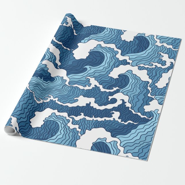 The Great Wave Blue Pattern Wrapping Paper (Unrolled)