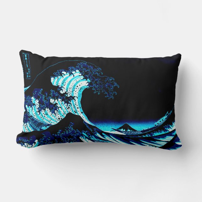 The Great Wave Deep Blue Lumbar Cushion (Front)