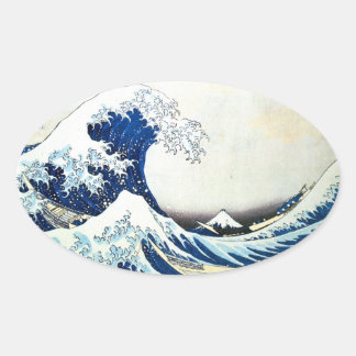 "The Great Wave" Japanese Painting by Hokusai Oval Sticker