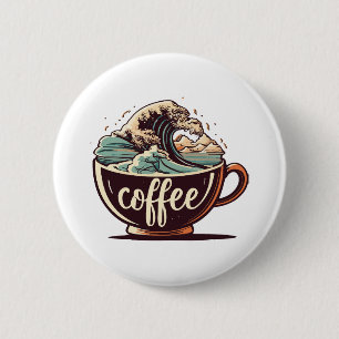 The Great Wave Of Coffee 6 Cm Round Badge