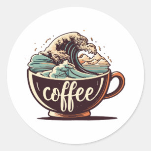 The Great Wave Of Coffee Classic Round Sticker