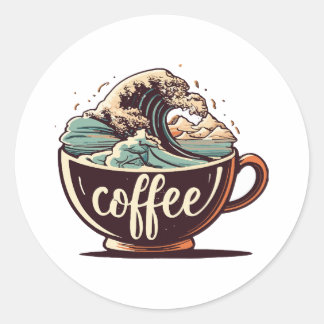 The Great Wave Of Coffee Classic Round Sticker