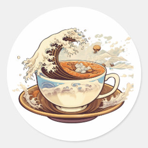 The Great Wave of Coffee Classic Round Sticker