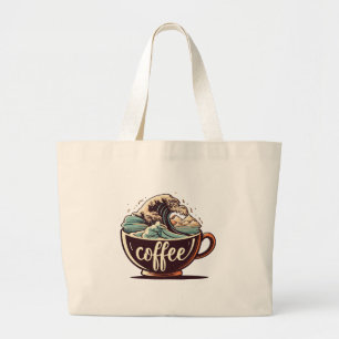 The Great Wave Of Coffee Large Tote Bag