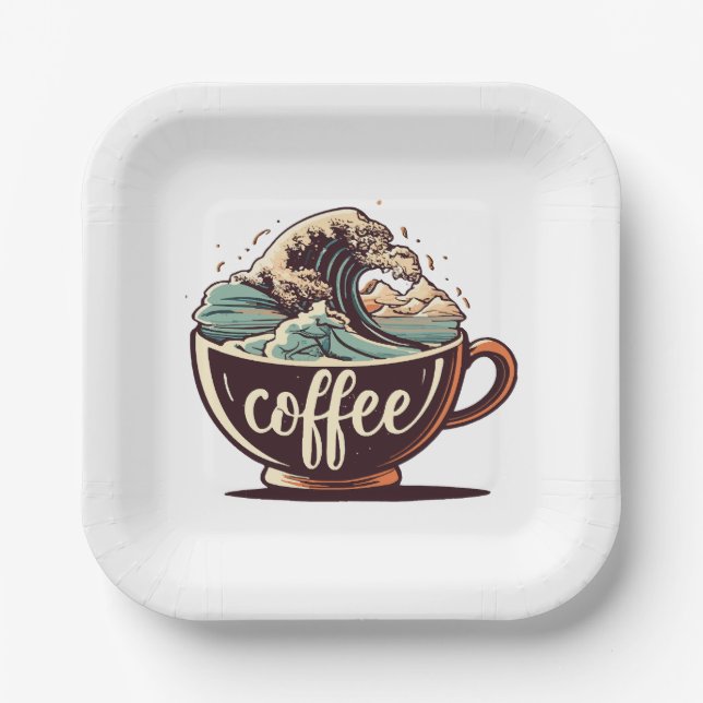 The Great Wave Of Coffee Paper Plate (Front)