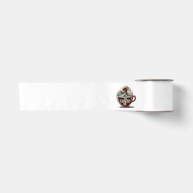 The Great Wave Of Coffee Satin Ribbon (Front)