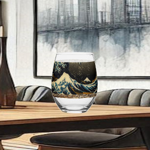 The Great Wave of Kanagawa Vintage Japanese Artist Stemless Wine Glass