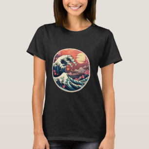 The Great Wave Off Japan Sunset Art Cherry Blossom T-Shirt