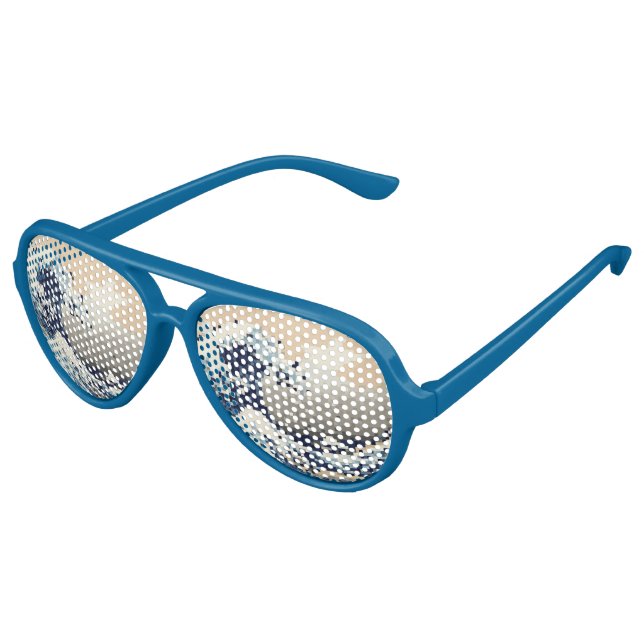 The Great Wave off Kanagawa 8 Bit Pixel Art Aviator Sunglasses (Angled)