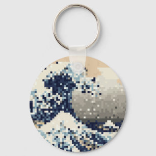 The Great Wave off Kanagawa 8 Bit Pixel Art Key Ring