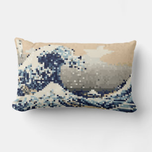 The Great Wave off Kanagawa 8 Bit Pixel Art Lumbar Cushion