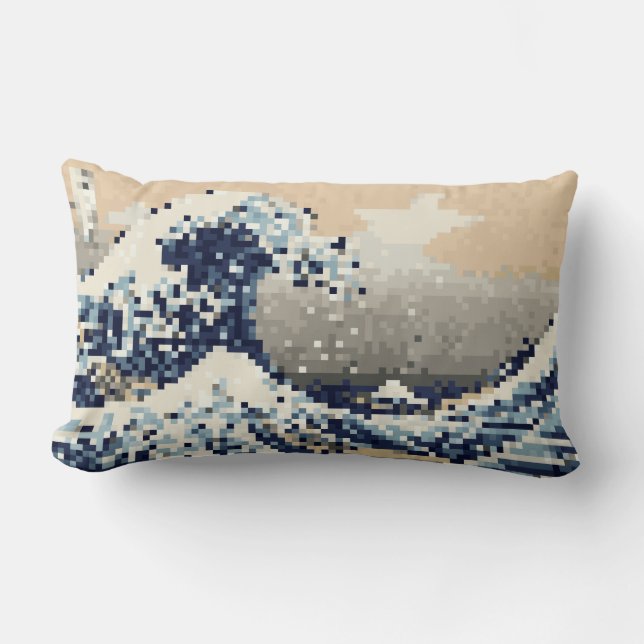 The Great Wave off Kanagawa 8 Bit Pixel Art Lumbar Cushion (Front)