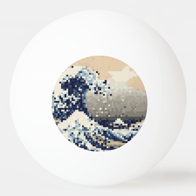 The Great Wave off Kanagawa 8 Bit Pixel Art Ping Pong Ball (Front)