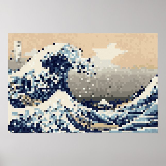 The Great Wave off Kanagawa 8 Bit Pixel Art Poster (Front)