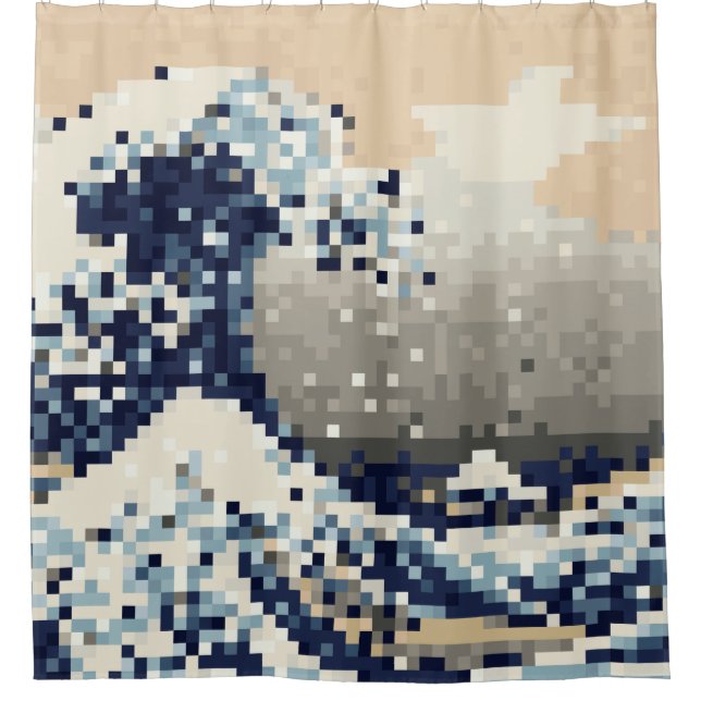 The Great Wave off Kanagawa 8 Bit Pixel Art Shower Curtain (Front)