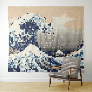 The Great Wave off Kanagawa 8 Bit Pixel Art Tapestry