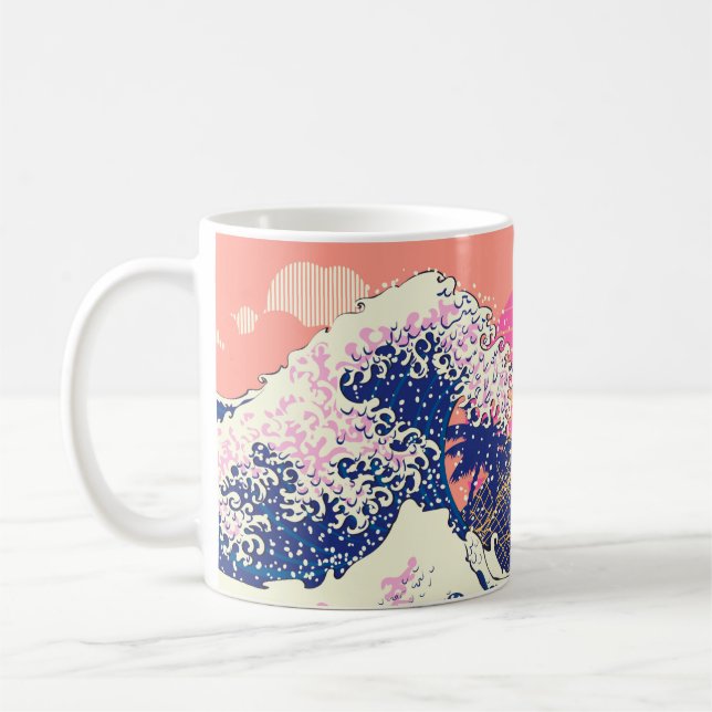 The great wave off kanagawa and palm trees coffee mug (Left)