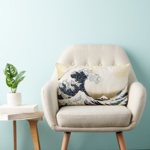 The Great Wave Off Kanagawa Hokusai, Japanese art Lumbar Cushion