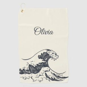The Great Wave off Kanagawa illustration Golf Towel