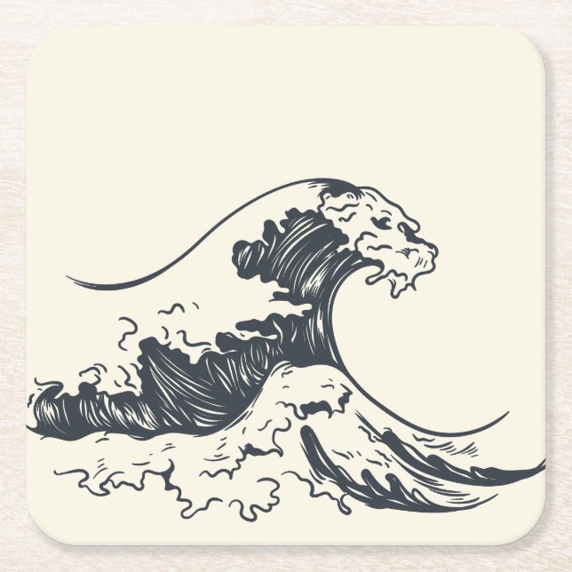 The Great Wave off Kanagawa illustration Square Paper Coaster (Front)