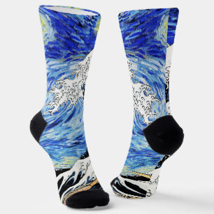 The Great Wave Off Kanagawa in Starry night Socks