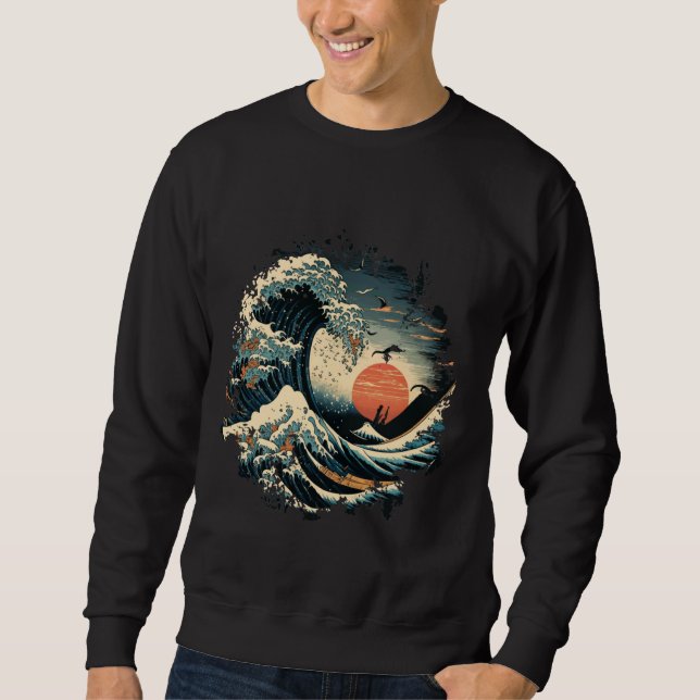 The Great Wave Off Kanagawa Japan Art Sunset Cherr Sweatshirt (Front)