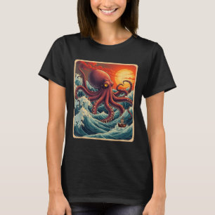 The Great Wave Off Kanagawa Octopus Retro Anime Ja T-Shirt