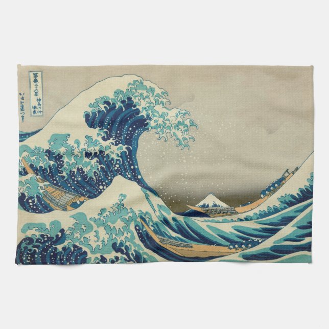 The Great Wave off Kanagawa Poster Tea Towel (Horizontal)