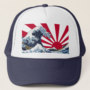 “The Great Wave off Kanagawa”+“Rising sun flag” キャ Trucker Hat