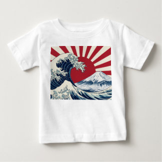 The Great Wave off Kanagawa & rising sun flag Baby T-Shirt