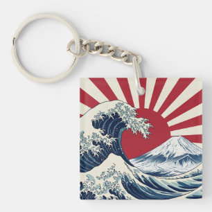 The Great Wave off Kanagawa & rising sun flag Key Ring