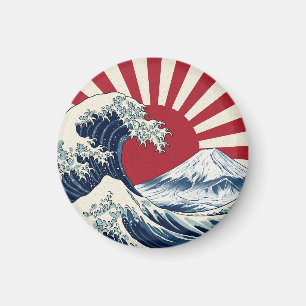 The Great Wave off Kanagawa & rising sun flag Magnet