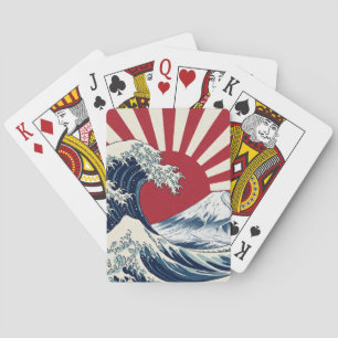 The Great Wave off Kanagawa & rising sun flag Playing Cards