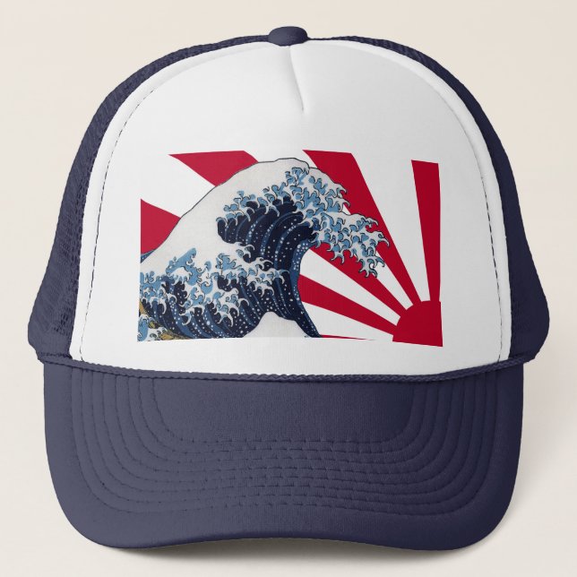 “The Great Wave off Kanagawa”+“Rising sun flag” Trucker Hat (Front)